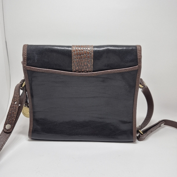 Vtg Brahmin Two-toned Black and Brown Leather Crossbody Bag Croc Embossed - Picture 13 of 13
